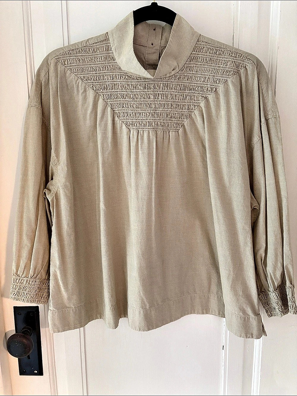 Everlane Checkered Smocked Yoke Blouse